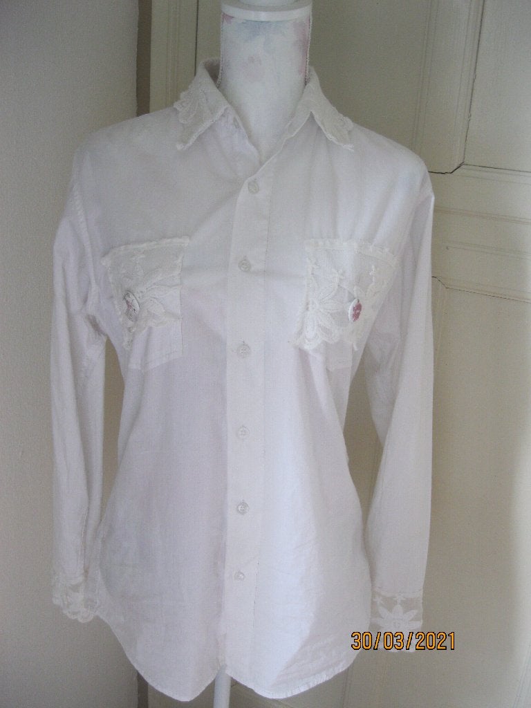 Checker witte blouse met kant:mt 38, Maat 38/40 (M), Checker, Wit, Ophalen of Verzenden