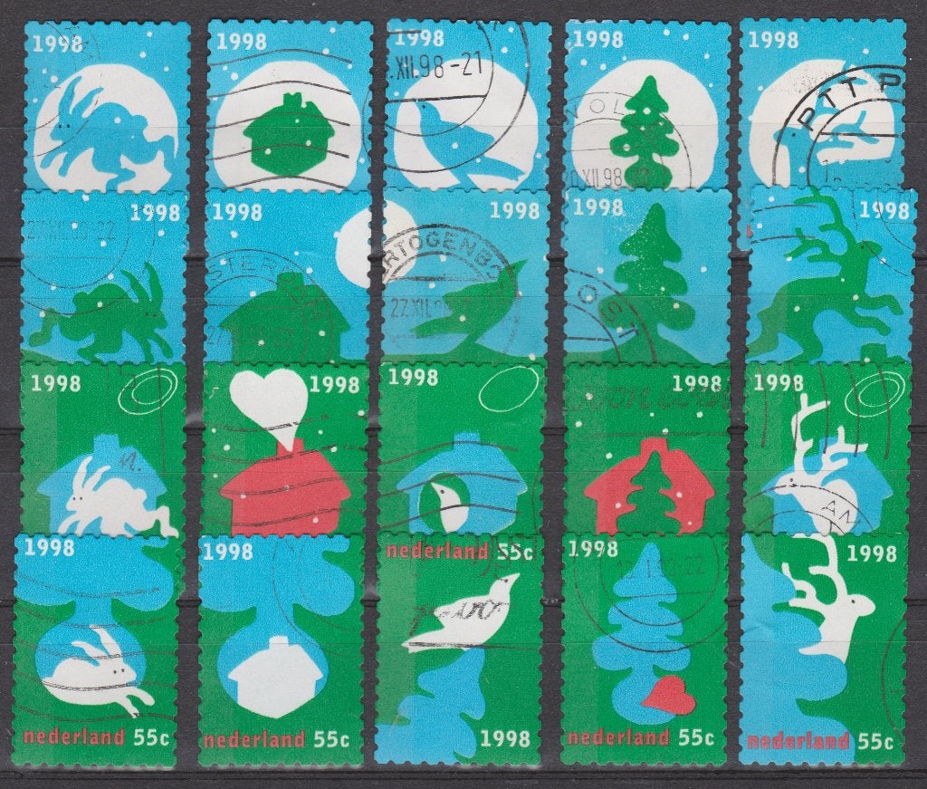 NVPH Nederland 1788 - 1807 gebruikt Decemberzegels 1998, Ophalen of Verzenden, Na 1940, Gestempeld