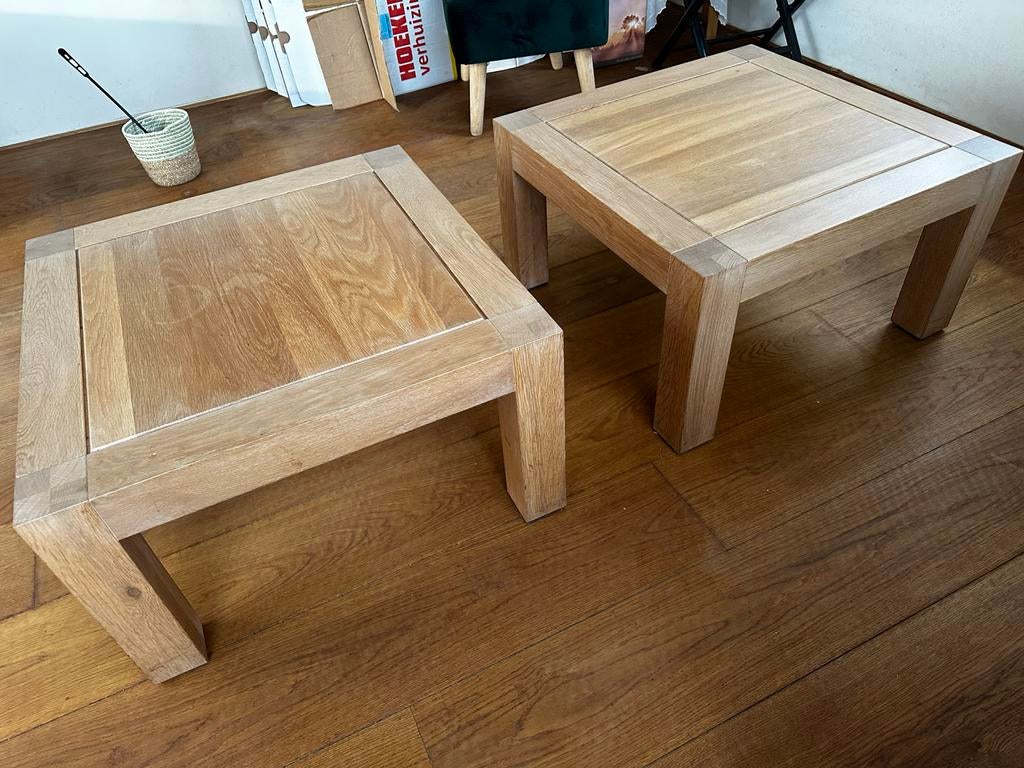 Massief eiken bijzettafel whitewash 70x70x40 cm, Huis en Inrichting, Ophalen