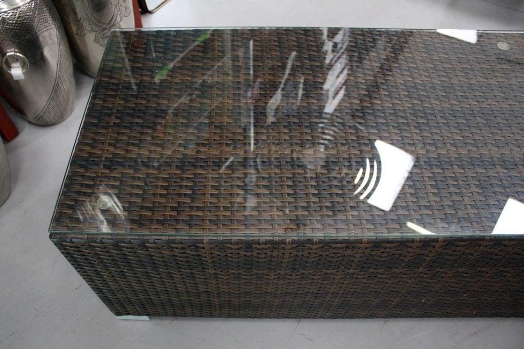 1 x lange salontafel tuintafel sidetable wicker glasplaat, Tuin en Terras, Ophalen, Zo goed als nieuw