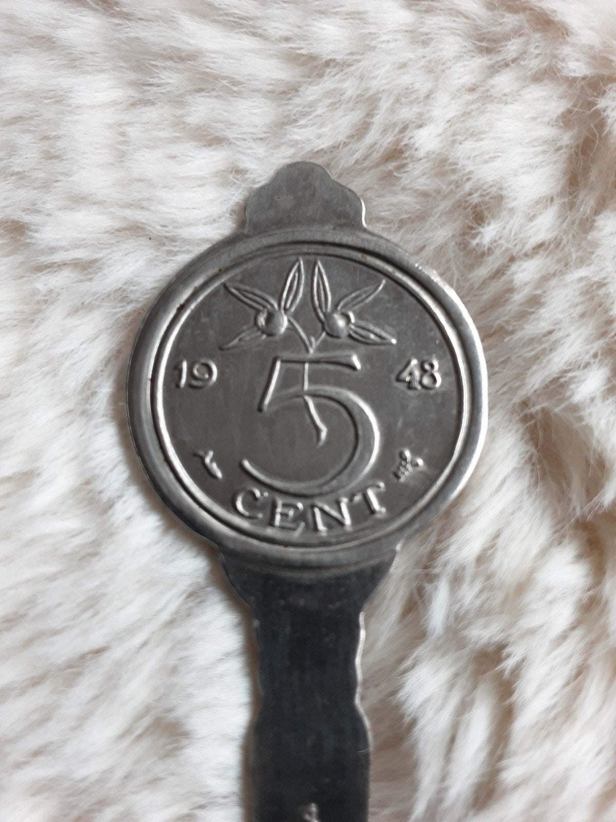 WILHELMINA Verzilverd 5 Cent Lepeltje. 1948., Ophalen of Verzenden, Gebruikt, Gebruiksvoorwerp