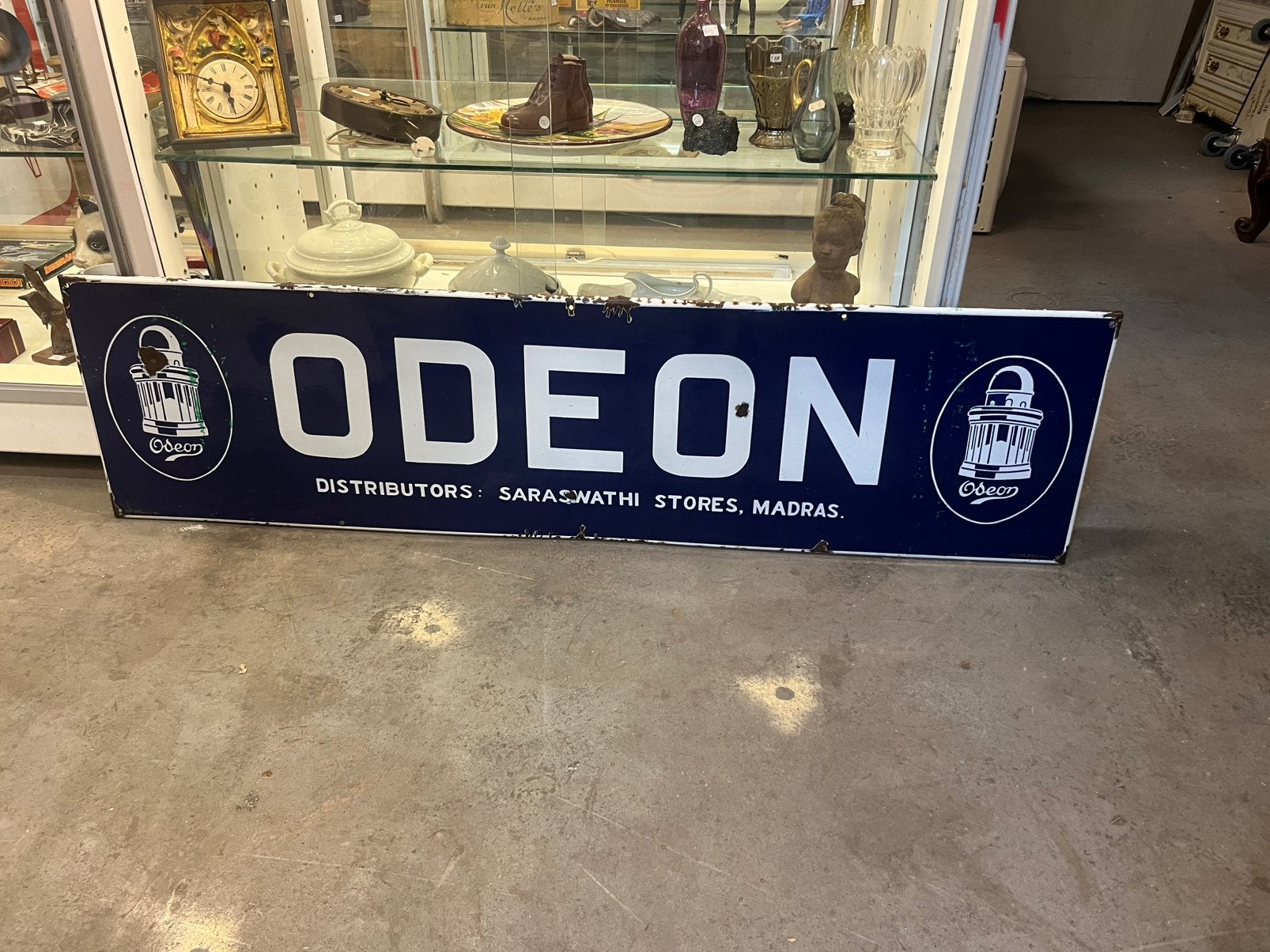 Antiek emaille reclamebord Odeon, Ophalen, Reclamebord, Gebruikt, X
