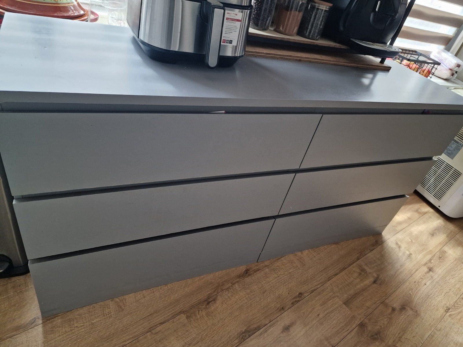 IKEA Malm ladekast grijs met 6 lades, Ophalen, Gebruikt, 5 laden of meer, 100 tot 150 cm