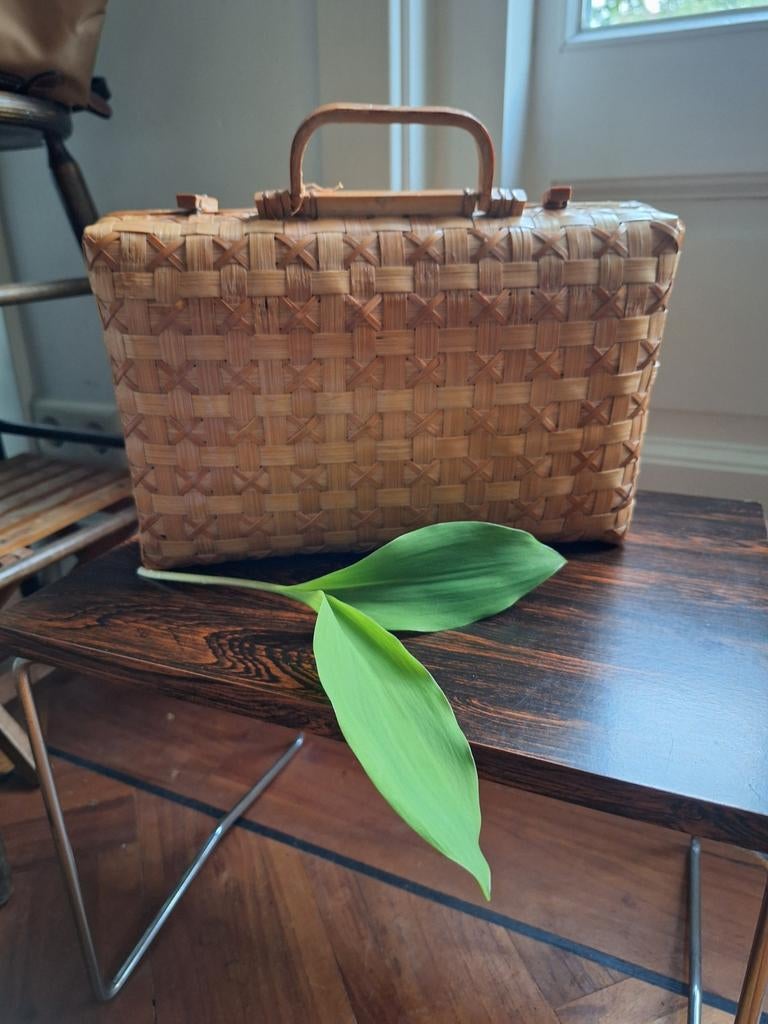Vintage bamboe koffertje, handtas, PRC China, Handmade, Ophalen of Verzenden