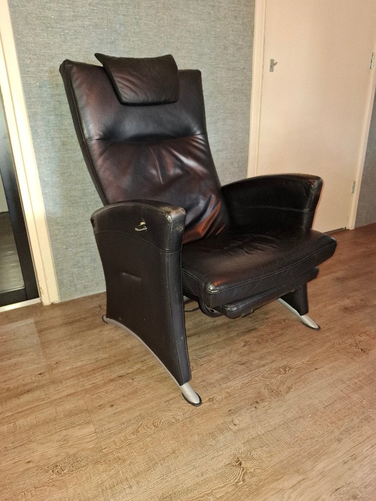 Relaxfauteuil, zwart leer, Ophalen, Gebruikt, Minder dan 75 cm, Leer