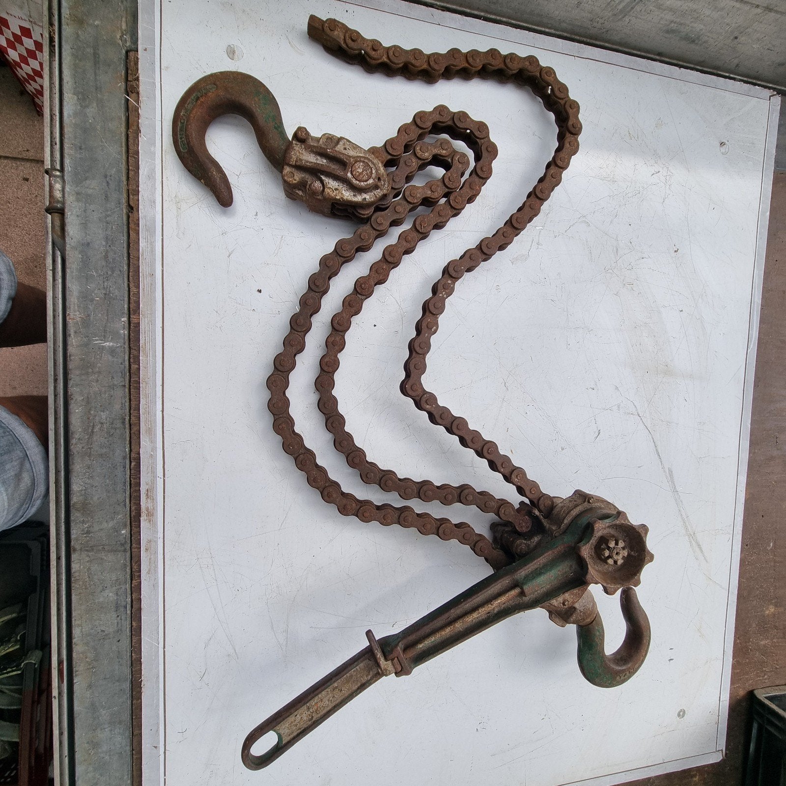 Antieke kettingtakel Yale 3 ton, Ophalen, Gebruikt, Handmatig