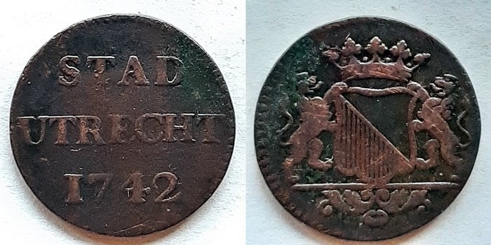 Duit Utrecht 1742, Postzegels en Munten, Ophalen of Verzenden, Vóór koninkrijk, Overige waardes