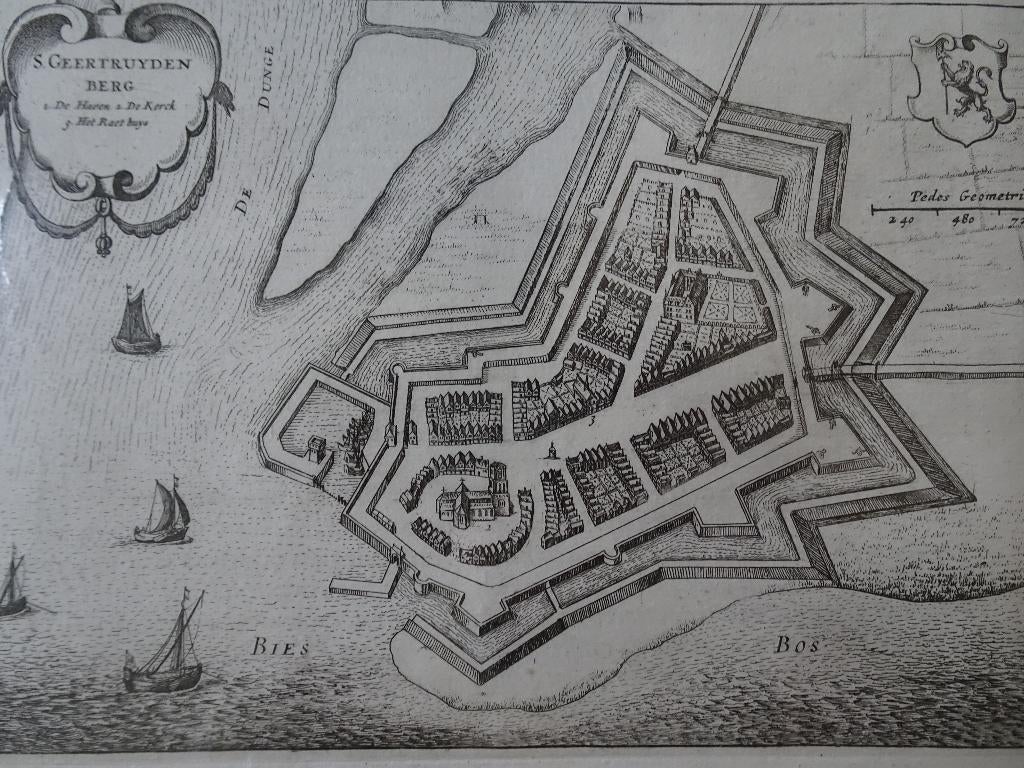 Gravure plattegrond vesting Geertruidenberg 1632-1652. Blaeu, Verzenden, Cartografie, 1600 - 1699, Gravure