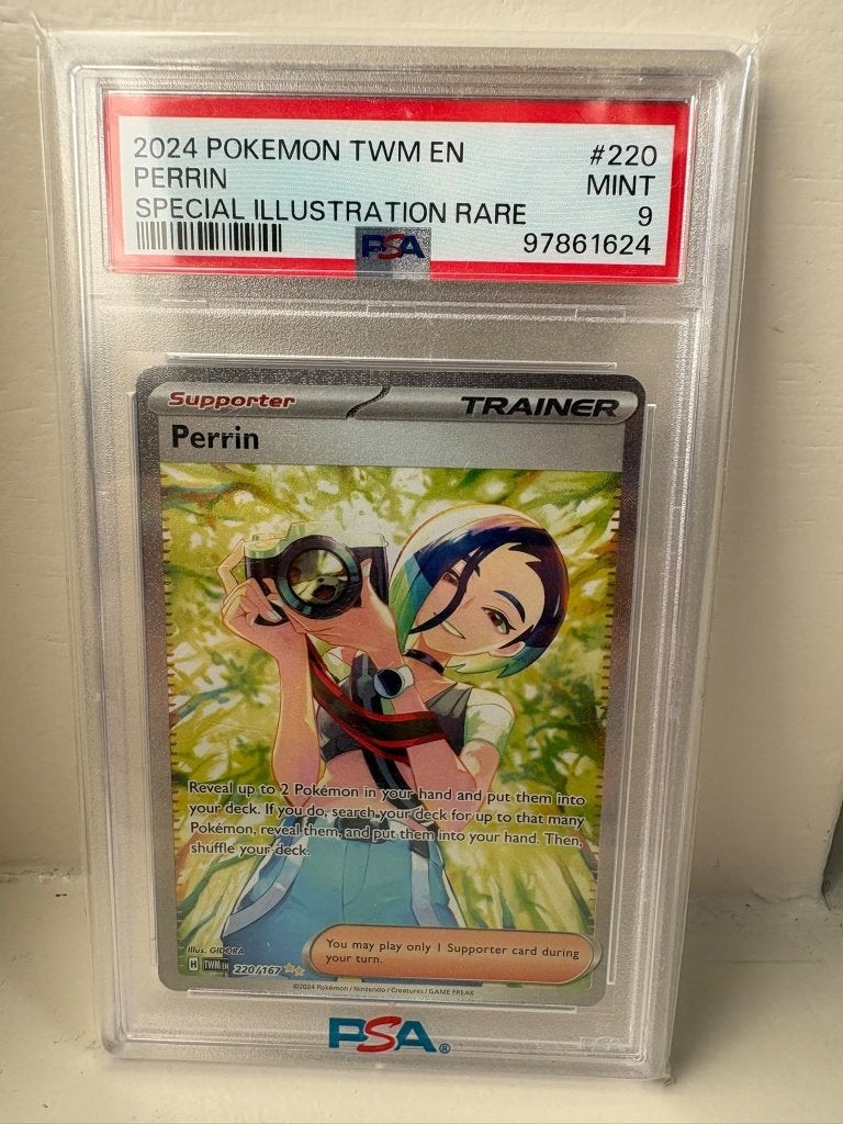 Pokémon Perrin SIR #220/167 PSA 9 Mint (Twilight Masquerade), Ophalen of Verzenden, Nieuw, Losse kaart, Foil