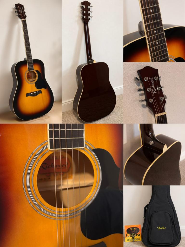 Acoustic Guitar – Sunburst + Guitar Bag +Extra Strings, Ophalen, Zo goed als nieuw, Western- of Steelstringgitaar, Met koffer