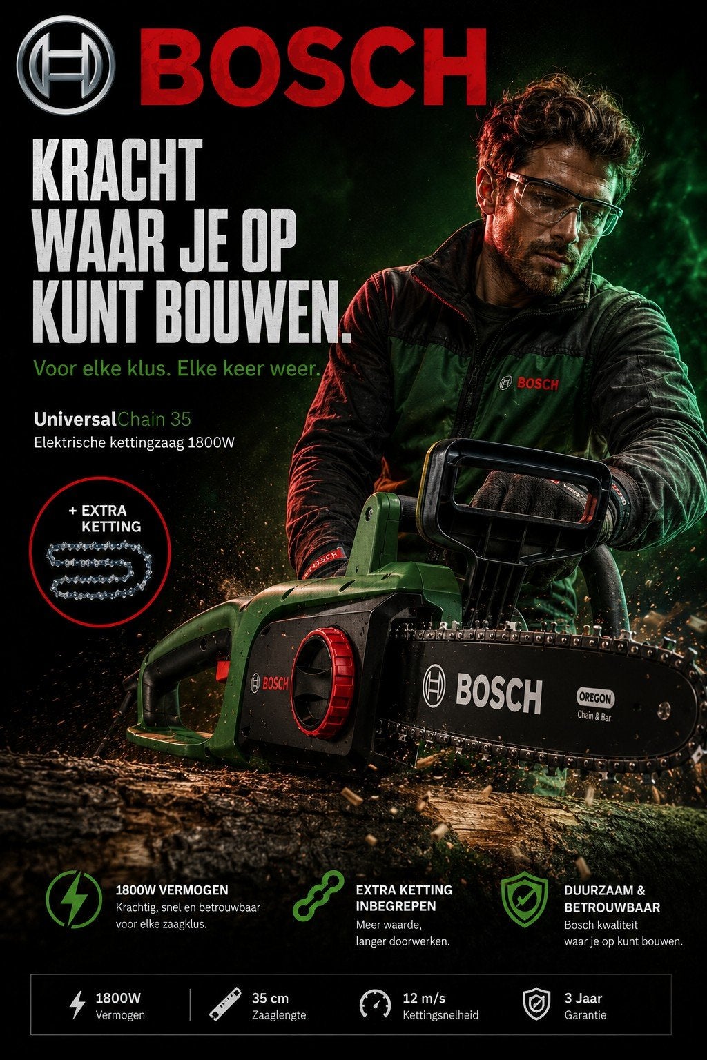 Bosch UniversalChain 35 Elektrische Kettingzaag 1800W Nieuw, Doe-het-zelf en Verbouw, Gereedschap | Zaagmachines, Ophalen, Kettingzaag