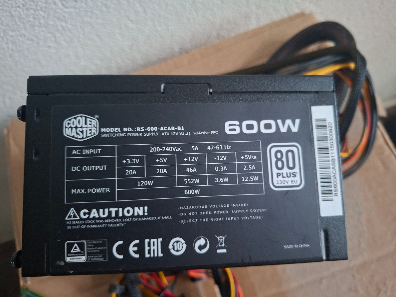 Coolmaster pc voeding 600w teab, Ophalen of Verzenden, Zo goed als nieuw