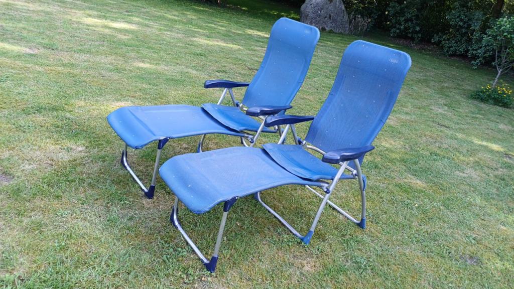2 Crespo verstelbare klapstoelen blauw tuinstoelen camper, Gebruikt, Textileen, Stoel, Tuinset