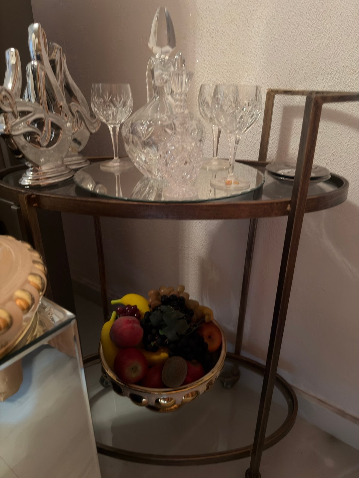 Bronzen serveerwagen met glazen platen, Antiek en Kunst, Ophalen