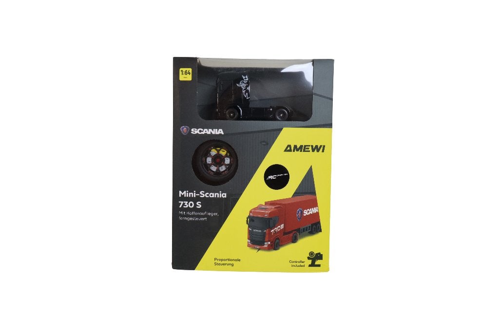 Mini Scania 730 S + Box Semi-trailer 1/64 RTR black 22785, Ophalen of Verzenden, Nieuw, Overige schalen, Auto offroad