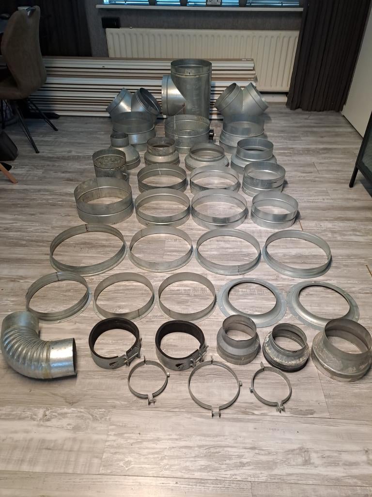 36x spirobuis hulpstukken, Doe-het-zelf en Verbouw, Buizen en Afvoer, Ophalen, Gebruikt, Minder dan 2 meter, 80 mm of meer