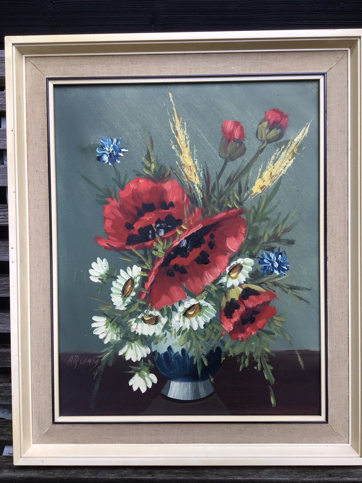 Veldboeket - olie op doek - gesigneerd, Ophalen of Verzenden