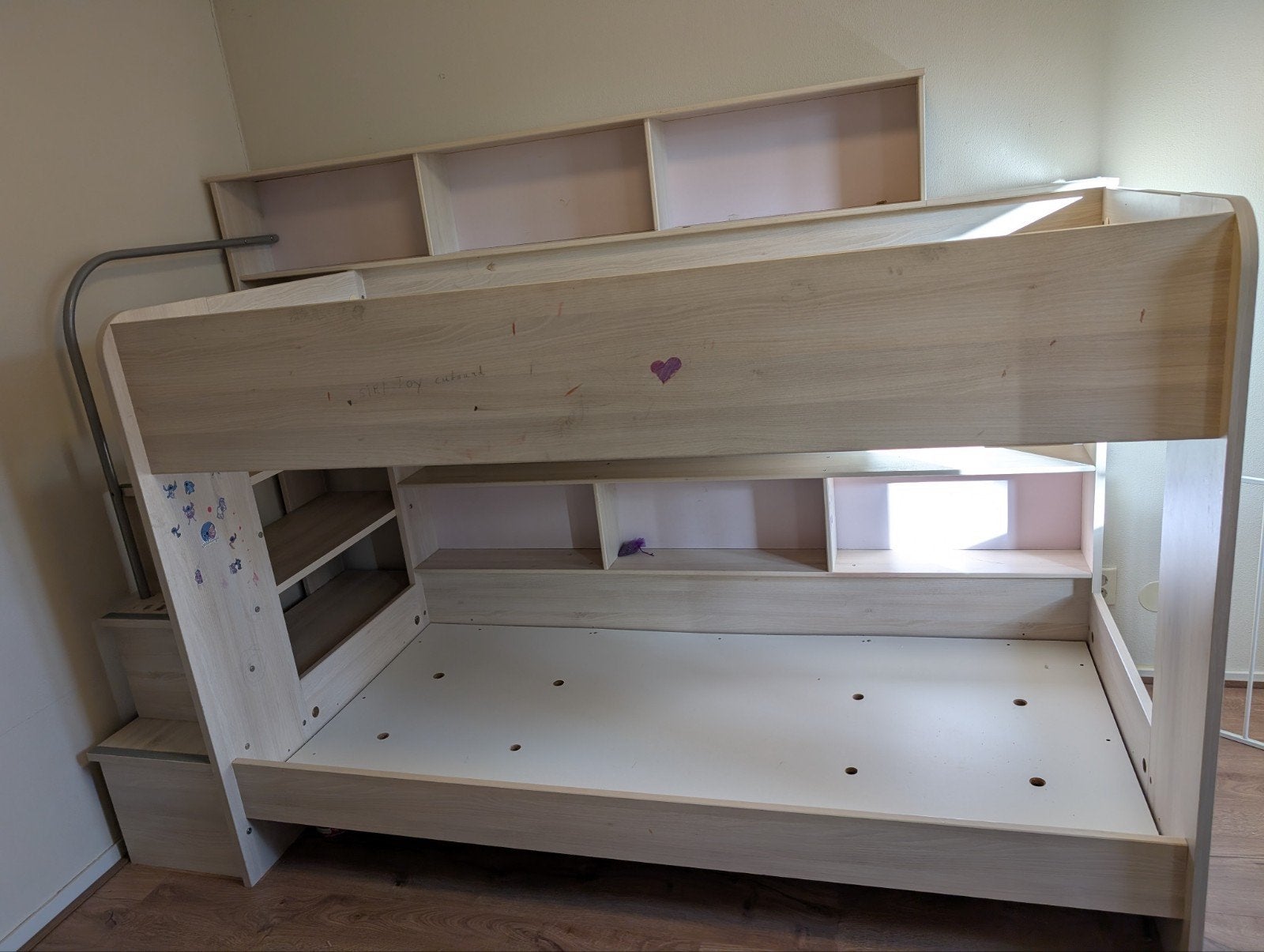 Stapelbed met opbergruimte en trap, Ophalen, Gebruikt, 90 cm, Tweepersoons