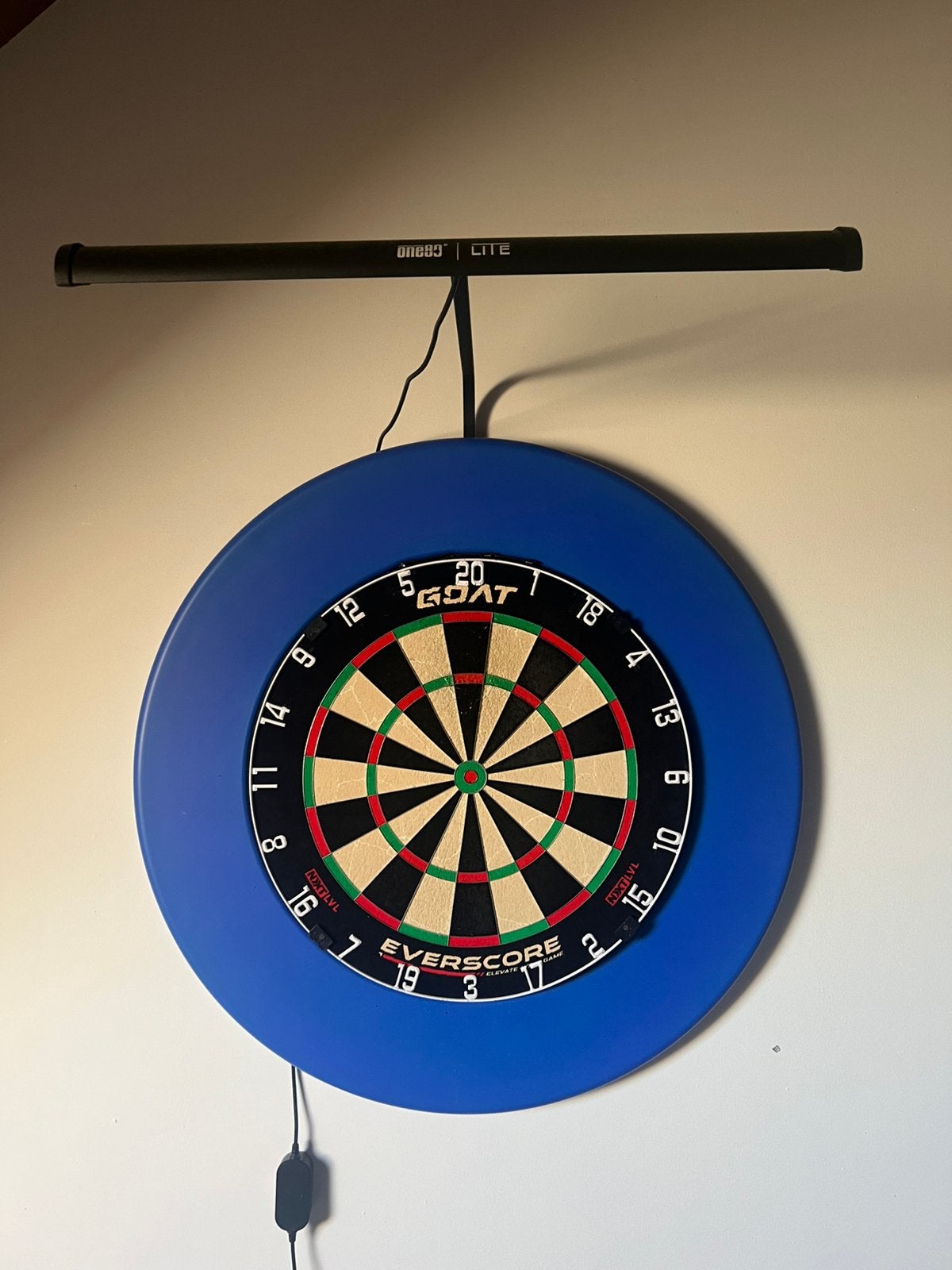 Dartbord set + one80 licht, Sport en Fitness, Ophalen of Verzenden, Zo goed als nieuw, Dartbord
