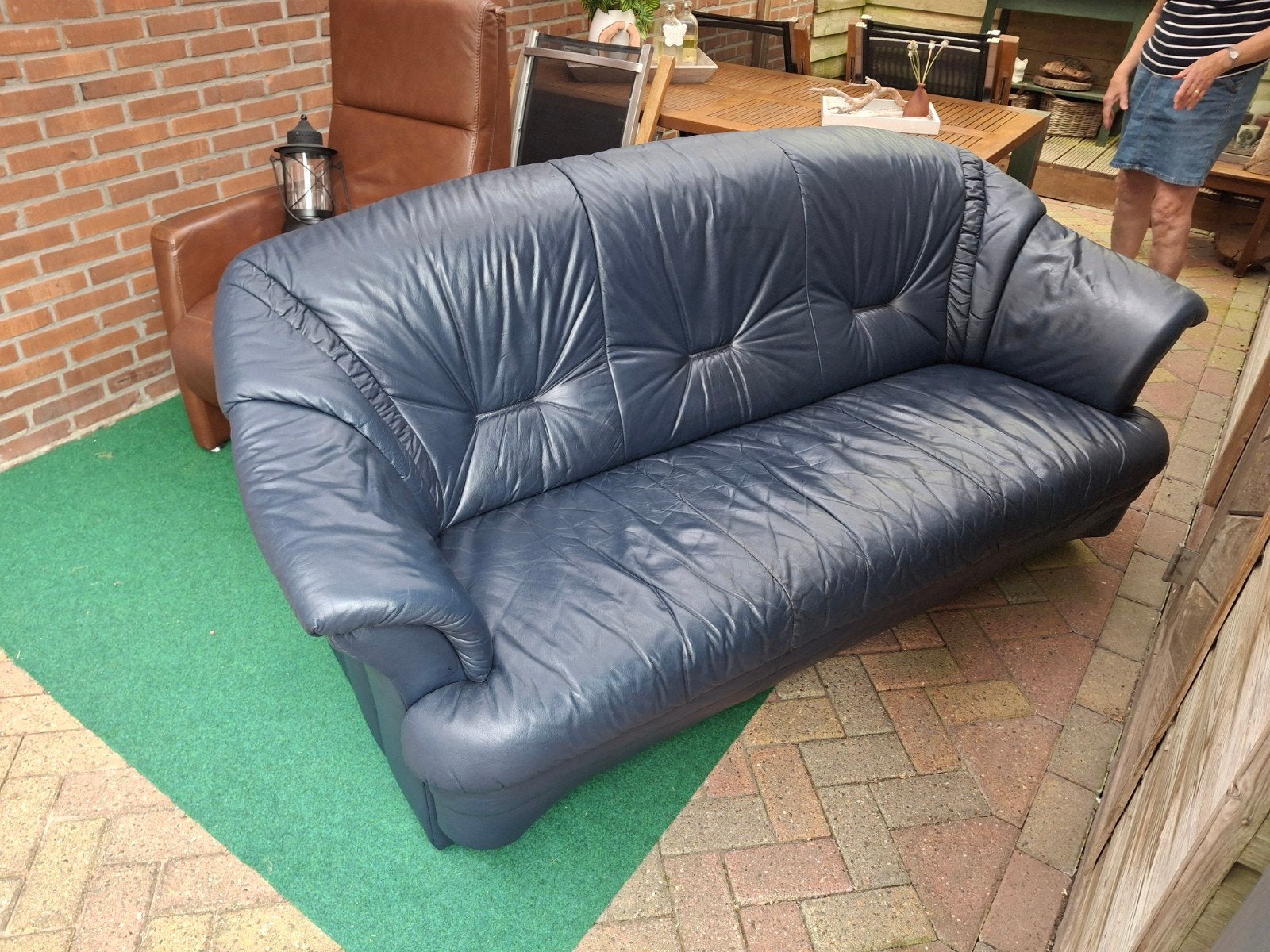 Donkerblauwe bank, Ophalen, Gebruikt, Driepersoons, 75 tot 100 cm