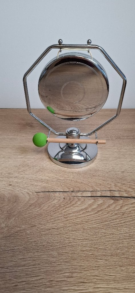 Chromen bureaugong zeshoekig tafelgong inclusief klopper, Gebruikt, Onbekend, Ophalen of Verzenden, Melodische percussie