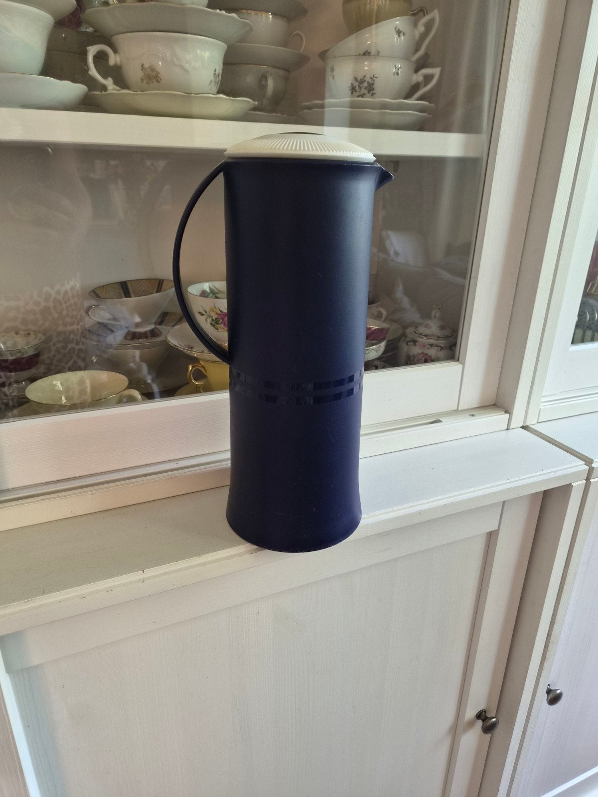 Thermoskan Tupperware donkerblauw, Ophalen of Verzenden, Zo goed als nieuw