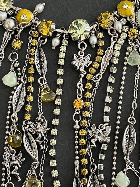 PILGRIM DANISH DESIGN watervalketting Swarovski groen geel, Overige materialen, Met kristal, Verzenden, Zo goed als nieuw