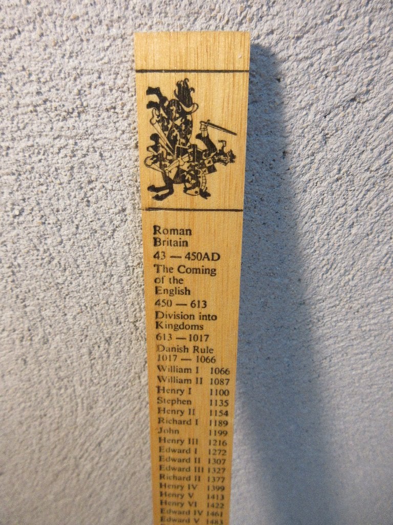 Vintage houten liniaal met informatie over Britse heersers, Ophalen of Verzenden, Gebruikt, Overige typen