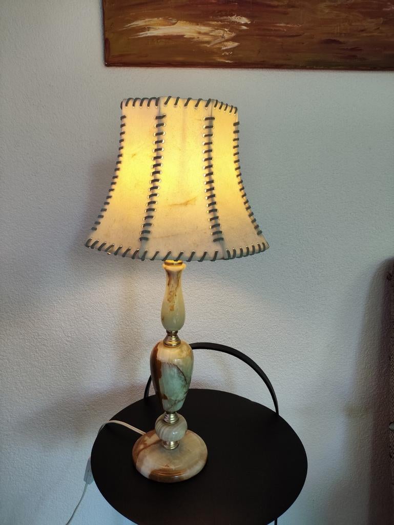 Vintage tafellamp met onyxmarmeren voet, Huis en Inrichting, Lampen | Tafellampen, Ophalen of Verzenden, Minder dan 50 cm