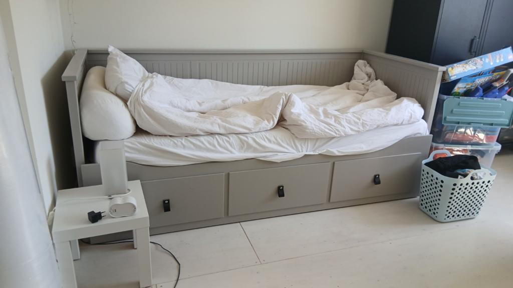 IKEA Hemnes Bedbank Grijs 80x200 met Lades, Ophalen, Gebruikt, Eenpersoons, Modern, Scandinavisch