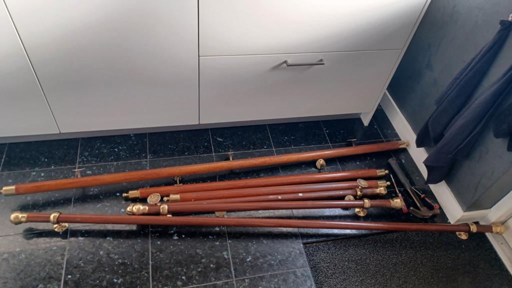 Houten trapleuningen  met messing beslag, Hout, Gebruikt, Ophalen of Verzenden, Klassiek