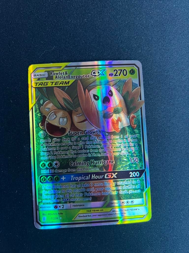 Pokémon Kaart: Rowlet & Alolan Exeggutor GX TAG TEAM, Ophalen of Verzenden, Nieuw, Losse kaart, Foil
