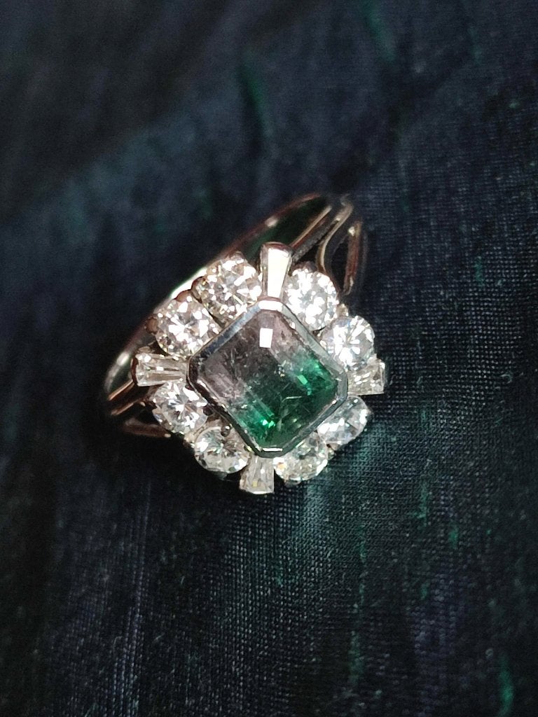 Platinum ring met Bi color toermalijn en diamanten, Ophalen of Verzenden, Zo goed als nieuw, 17 tot 18, Dame