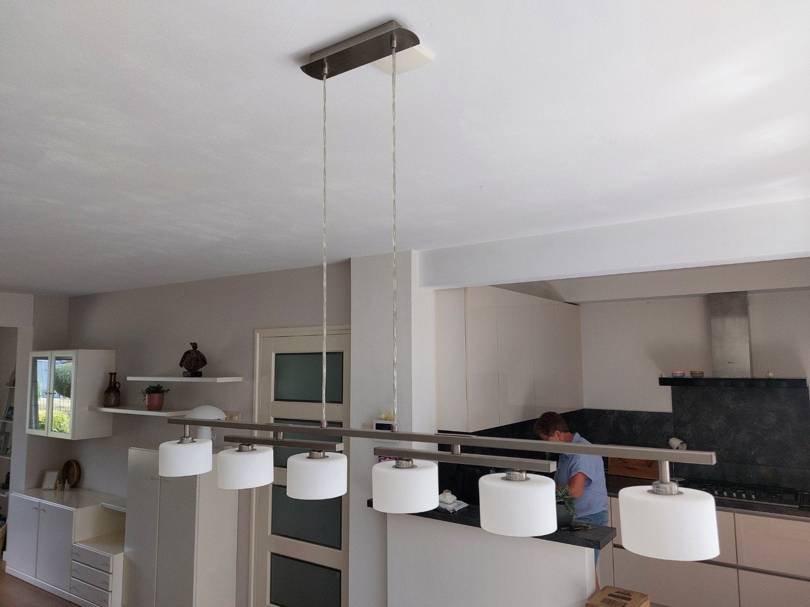 Chromekleurige hanglamp met 6 verstelbare lichtpunten, Ophalen of Verzenden