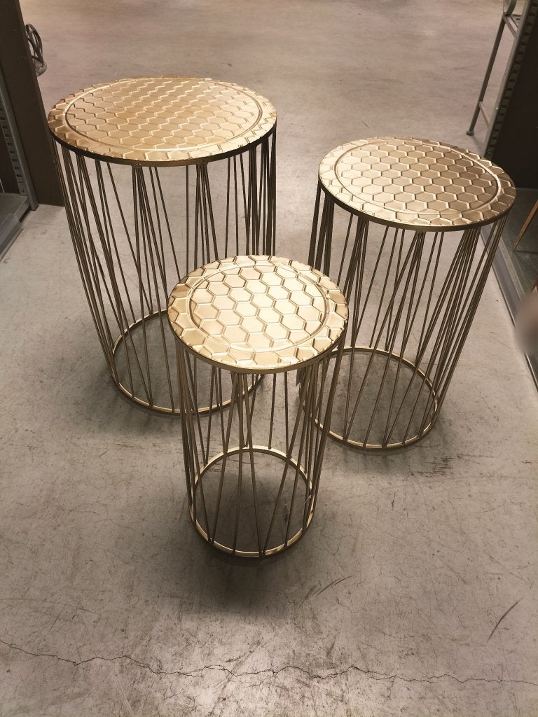 3X nieuwe Clayre & Eef metalen planten/ bijzet tafels, Minder dan 55 cm, Metaal of Aluminium, Rond, Nieuw