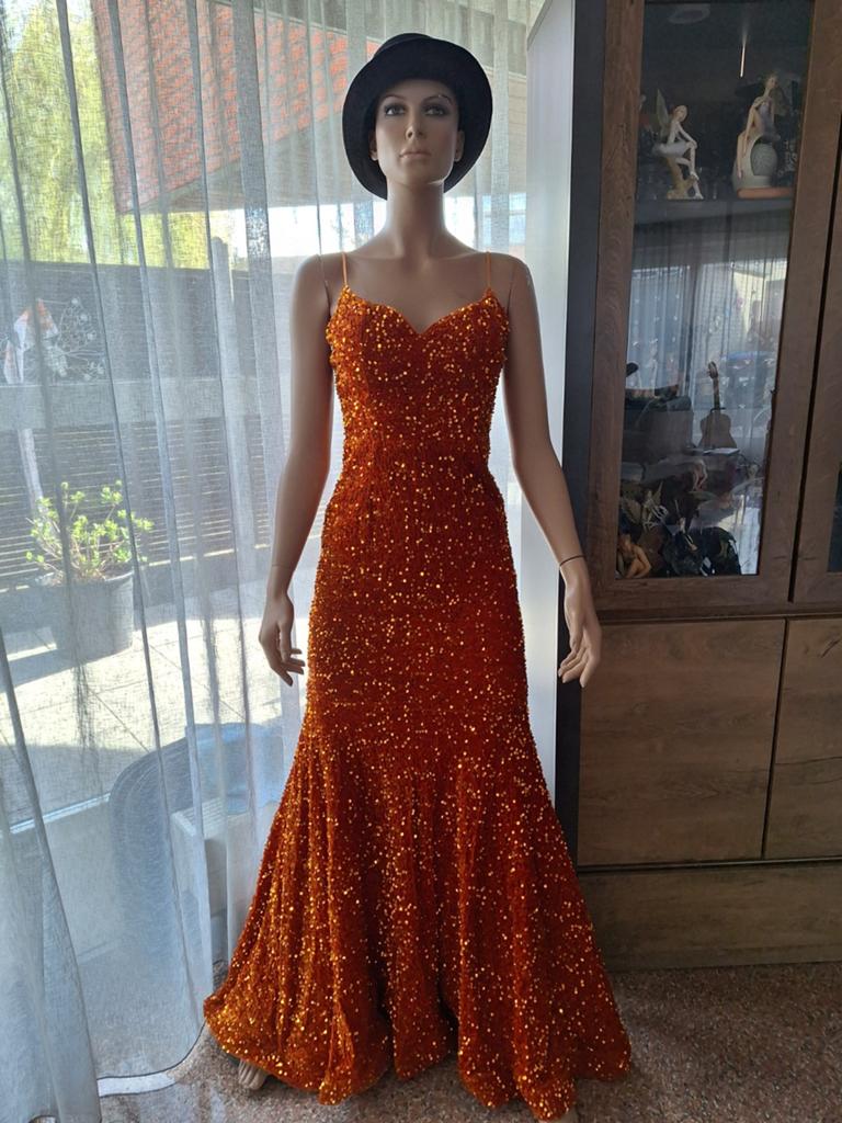 Oranje galajurk met pailletten, maat 38/40, Maat 38/40 (M), Galajurk, Oranje, Ophalen of Verzenden