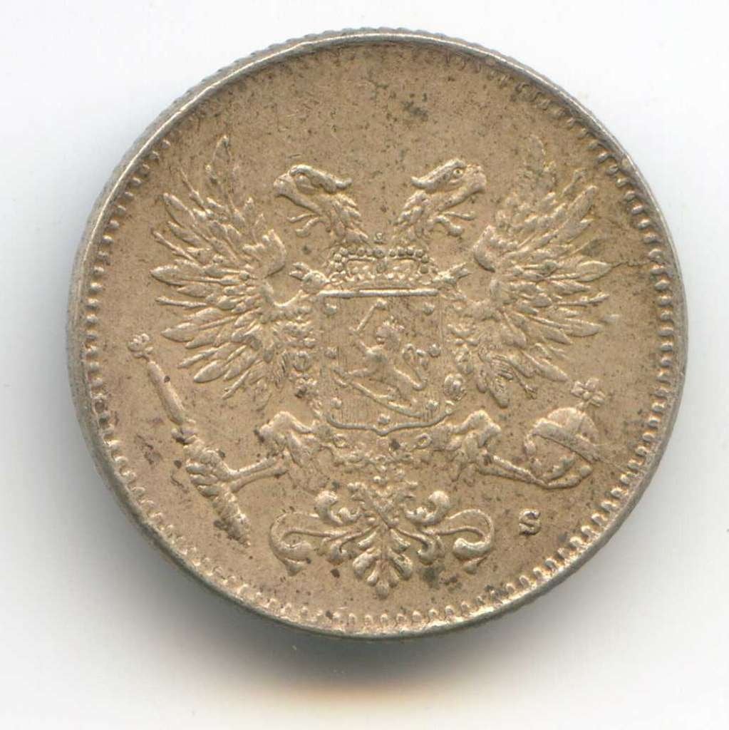 Finland 50 Pennia 1917 Na Executie Koninklijke Familie, Ophalen of Verzenden, Overige landen, Zilver