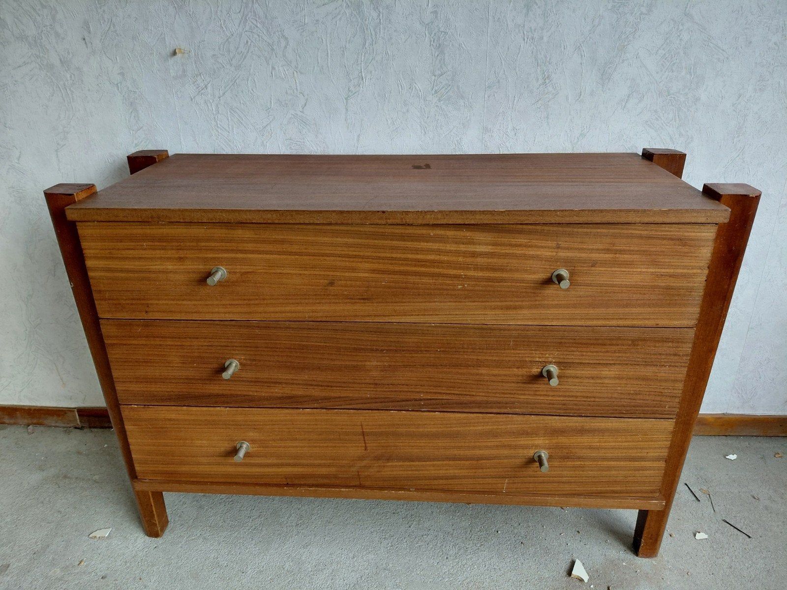 Vintage Teakhouten ladekast met 3 lades, Gebruikt, Teakhout, 3 of 4 laden, Minder dan 100 cm