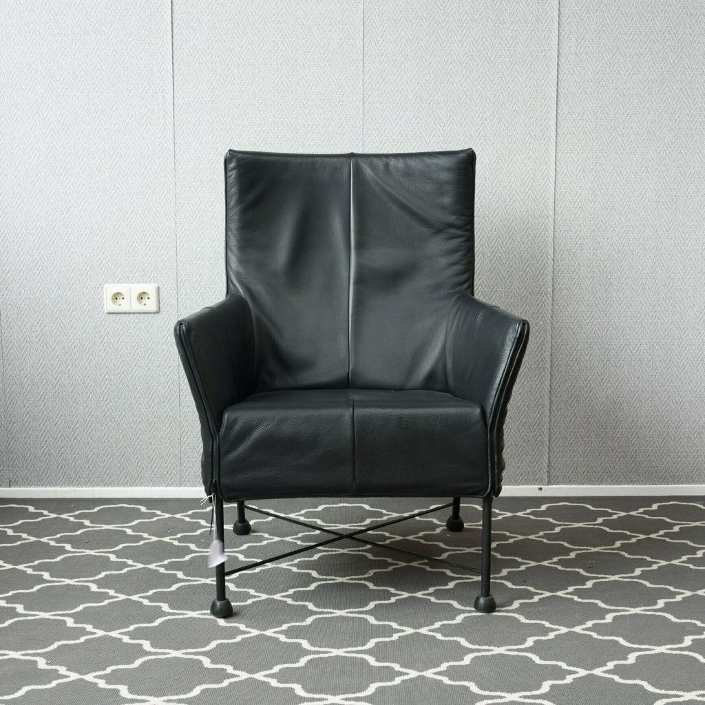 Montis Charly fauteuil zwart leder - zwart onderstel, Niet ingevuld, Zo goed als nieuw, Niet ingevuld, Niet ingevuld