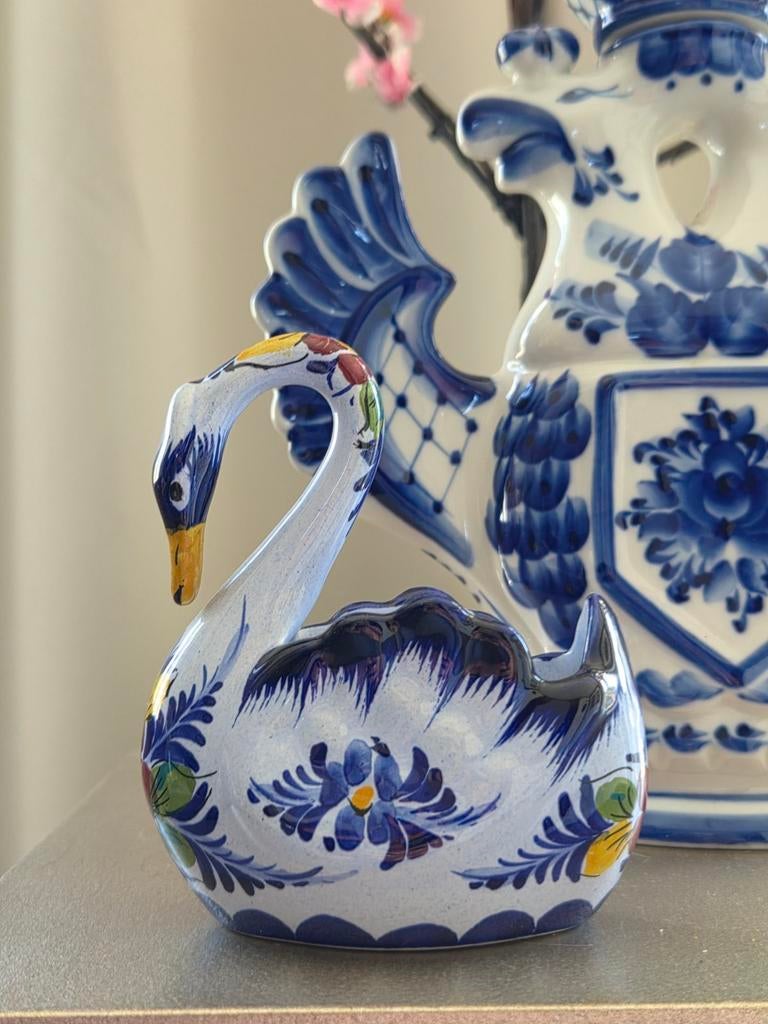 Vintage Eend Mini Bloempot Portugal Keramiek Handbeschilderd, Ophalen of Verzenden