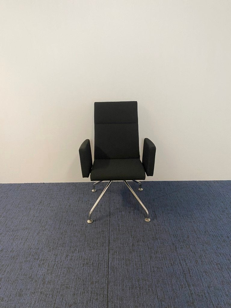 3 x Vergaderstoel Martela Form, zwarte stof, chroom frame, Ophalen, Gebruikt, Drie, Zwart