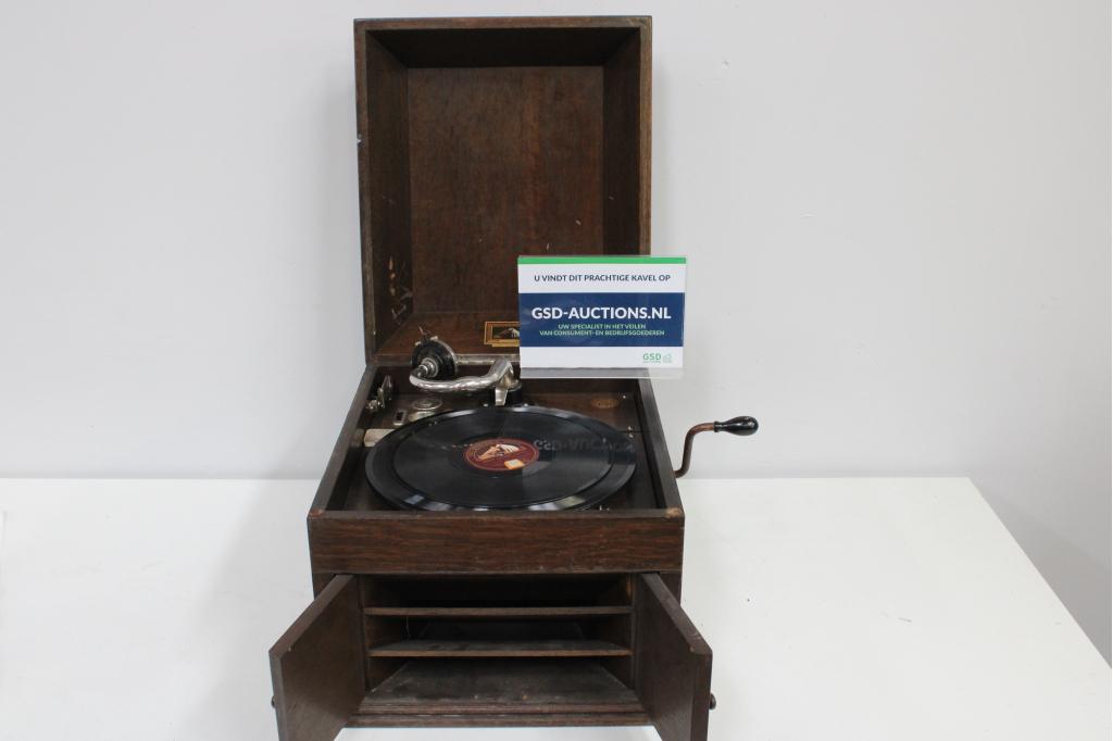 Antieke His Master's Voice Grammofoon met 3 Platen, Ophalen of Verzenden, Niet ingevuld, Niet ingevuld, Niet ingevuld