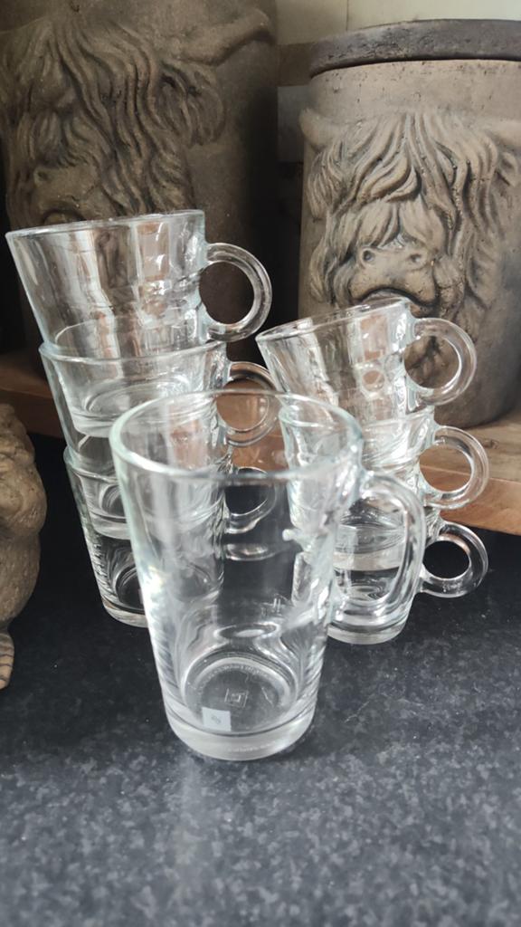 Set van 7 glazen kopjes met oor - koffie/thee/espresso, Ophalen of Verzenden, Zo goed als nieuw