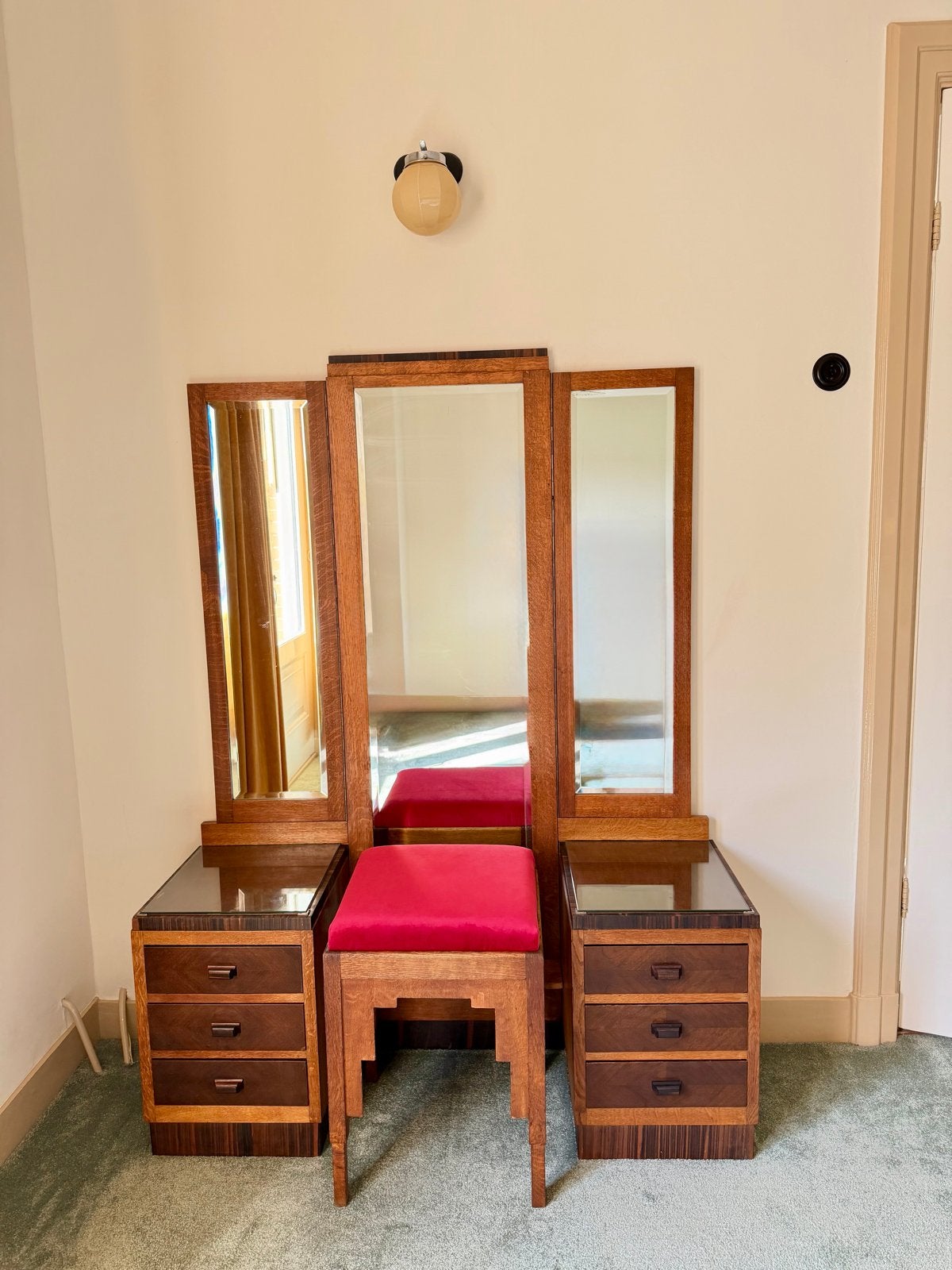 Art Deco Kaptafel met Drieluik Spiegel en Kruk, Ophalen