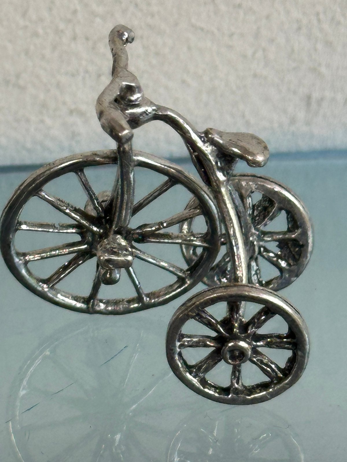 Verzilverd miniatuur driewieler Fiets beeldje, Ophalen of Verzenden