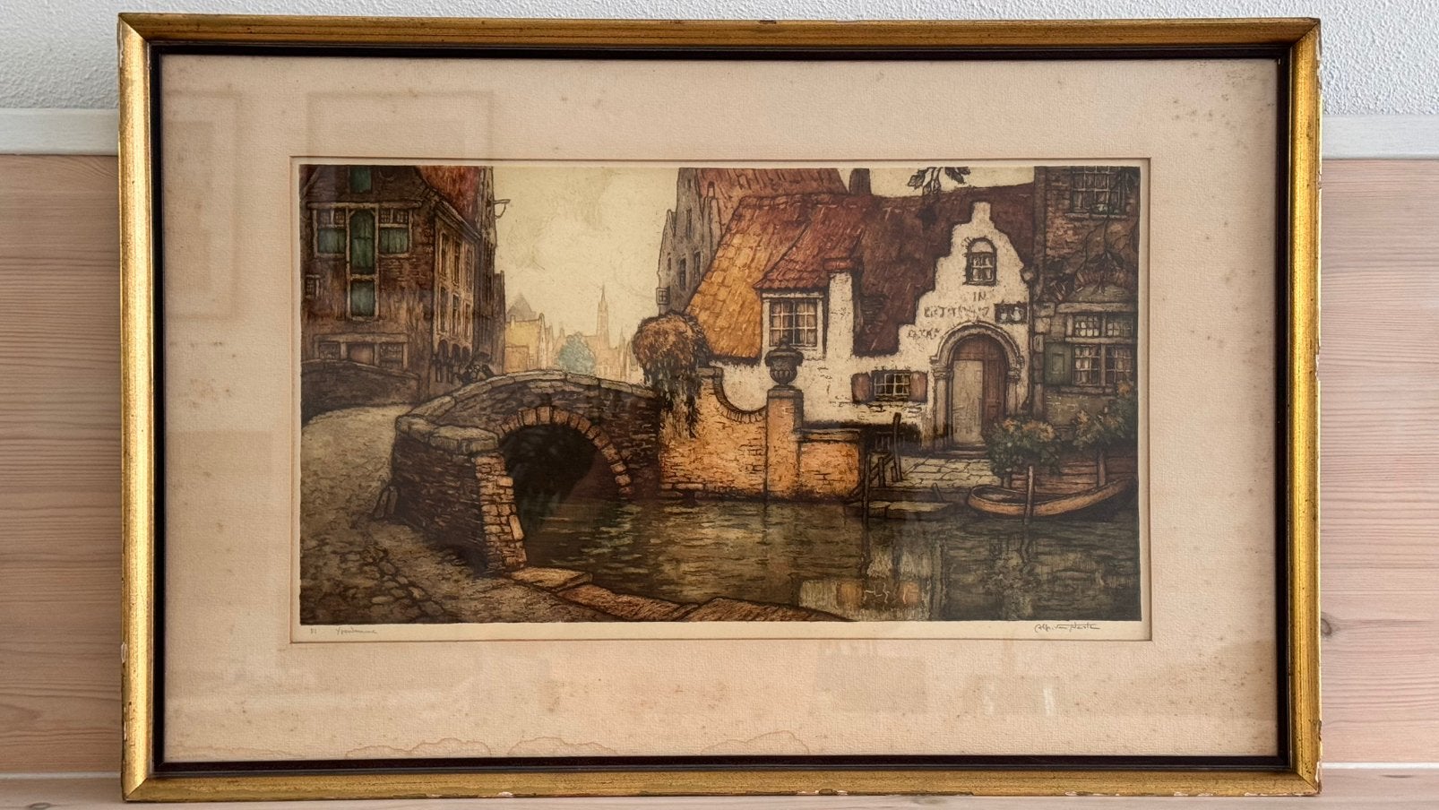 Gekleurde ets Yperdamme - Alfred van Neste, Ets, 90 cm, Ophalen of Verzenden, Origineel