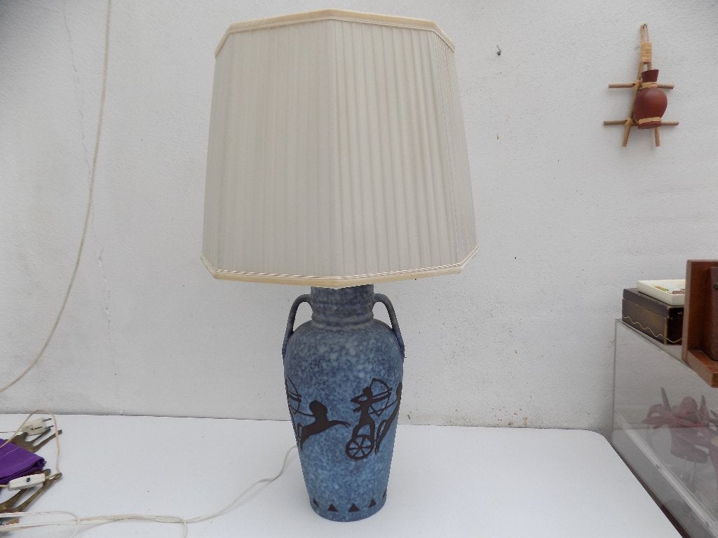 Tafellamp XXL royaal blauw en klassieke kap keramiek groot, Blauw, Ophalen of Verzenden, Gebruikt, Keramiek