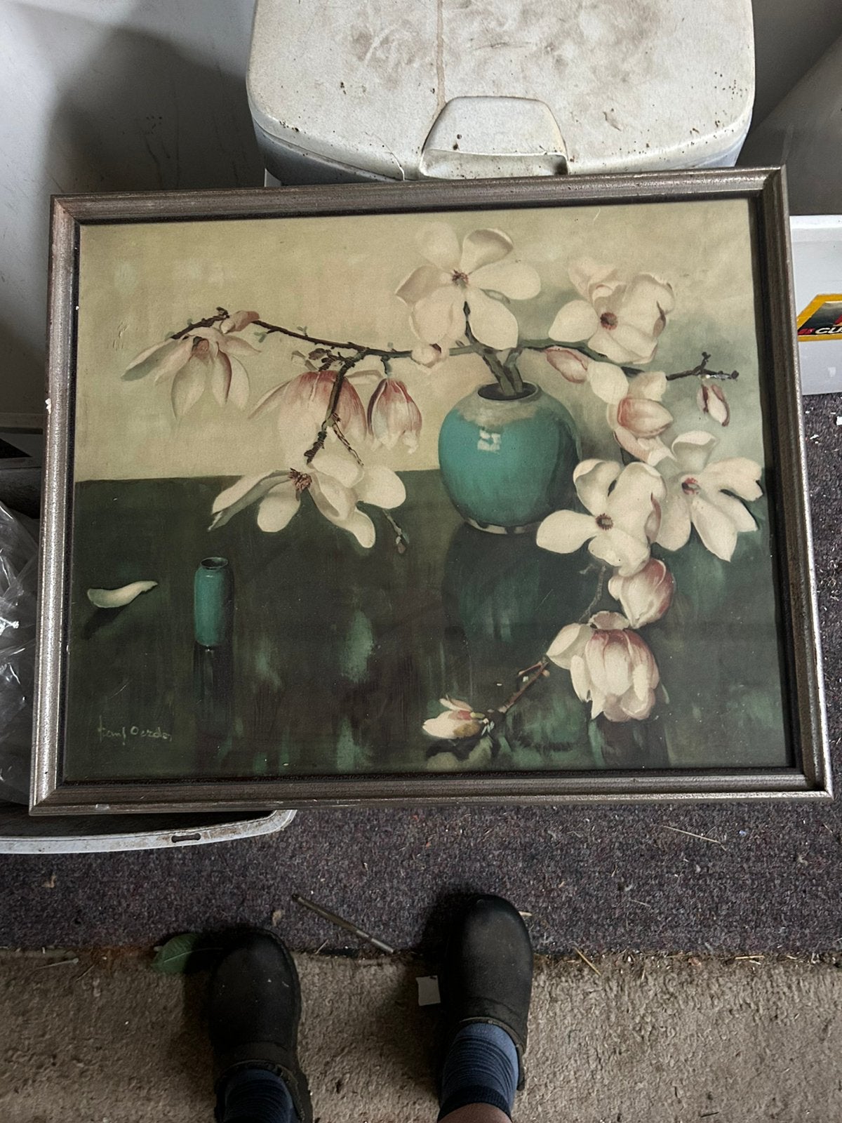 Vintage Kunstwerk, reproductie vh stilleven”Magnolias”, Ophalen