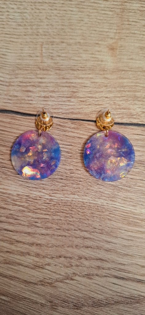 Grote paarse resin oorbellen Holografische glitter, Overige materialen, Gebruikt, Paars, Onbekend