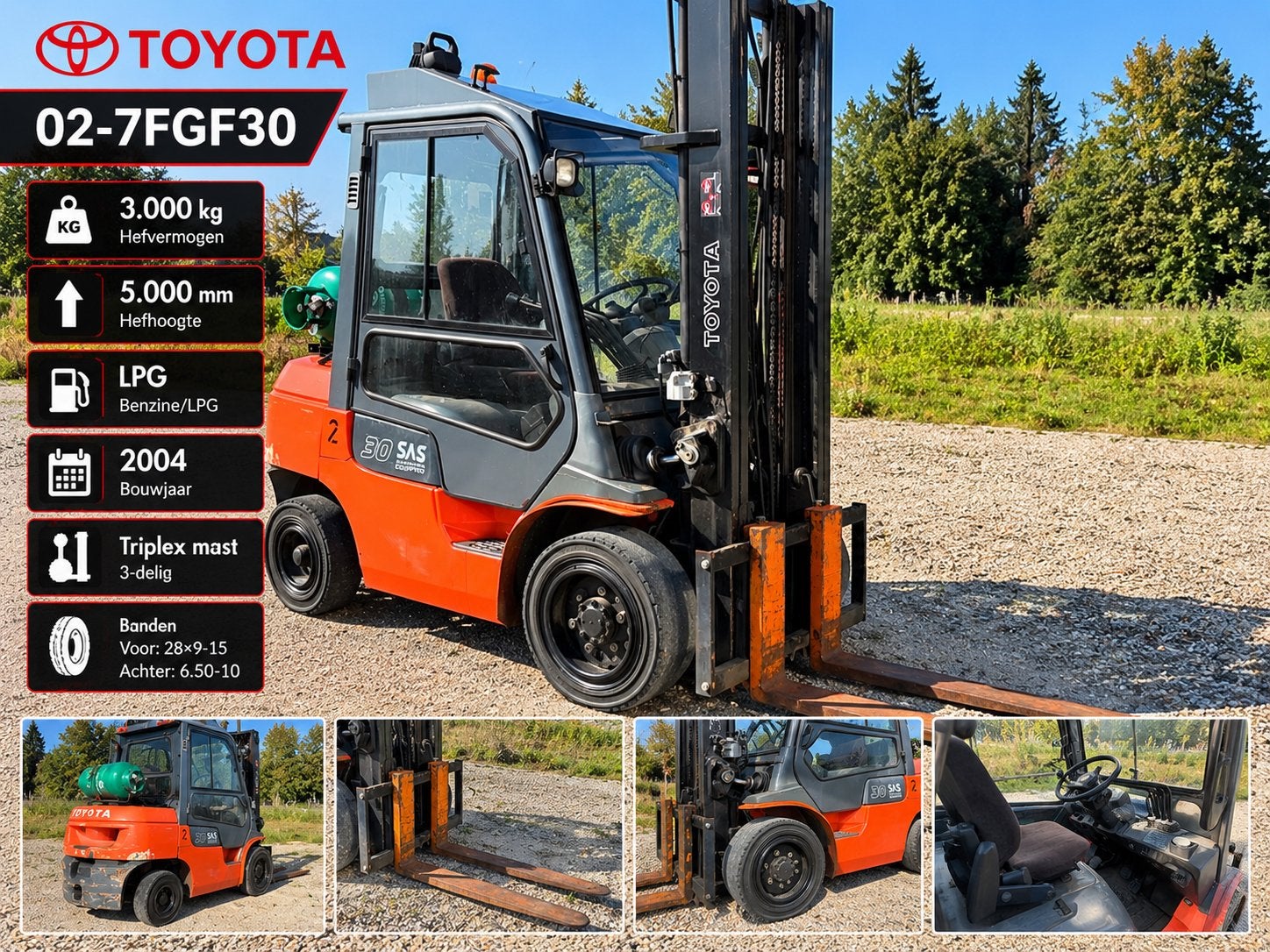 Toyota 02-7FGF30 Heftruck | 3-4 Ton | 5M | LPG | 6.974u, 3000 tot 4000 kg, Ophalen of Verzenden, LPG, Heftruck